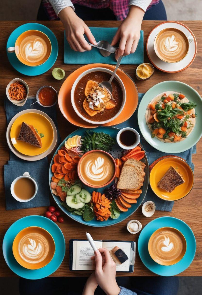 A vibrant collage showcasing various blogging niches: a cozy lifestyle scene with a cup of coffee and books, a sleek tech setup with gadgets, a travel blogger at a picturesque destination, and a foodie arranging a colorful plate. Each section seamlessly blends into the next, representing diversity and creativity in blogging. modern, vibrant colors, vector art.